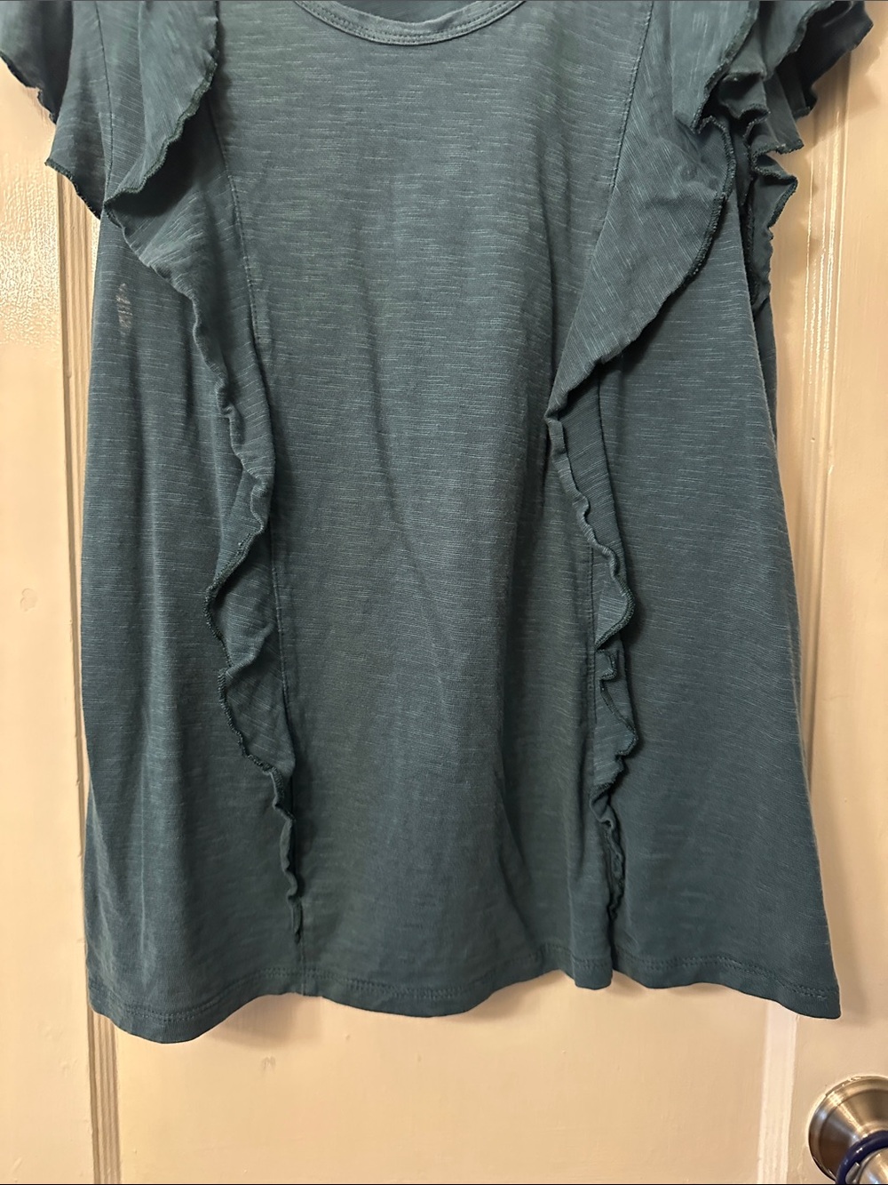 Garnet Hill Teal Ruffle Sleeve Women's Top - Medium - Picture 2 of 7